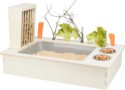 Trixie Futterstation – Holz mit Näpfen und Heuraufe
