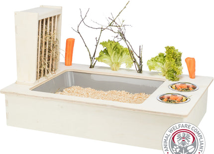 Trixie Futterstation – Holz mit Näpfen und Heuraufe