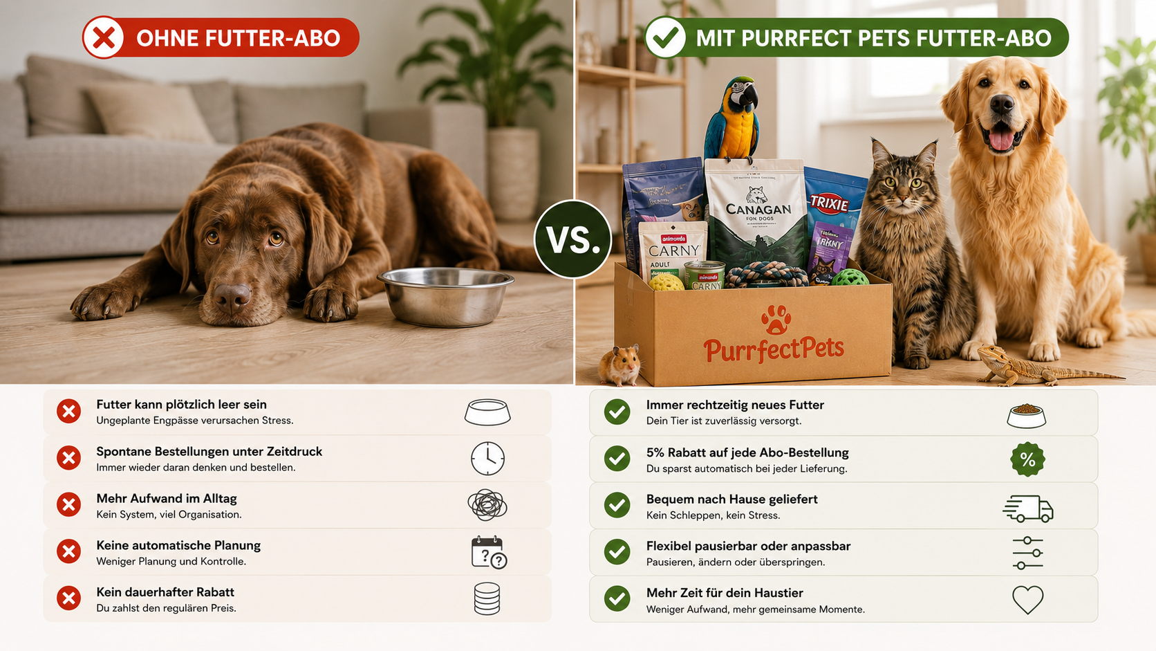 Vergleich Purrfect Pets Futter-Abo Vorteile und Nachteile