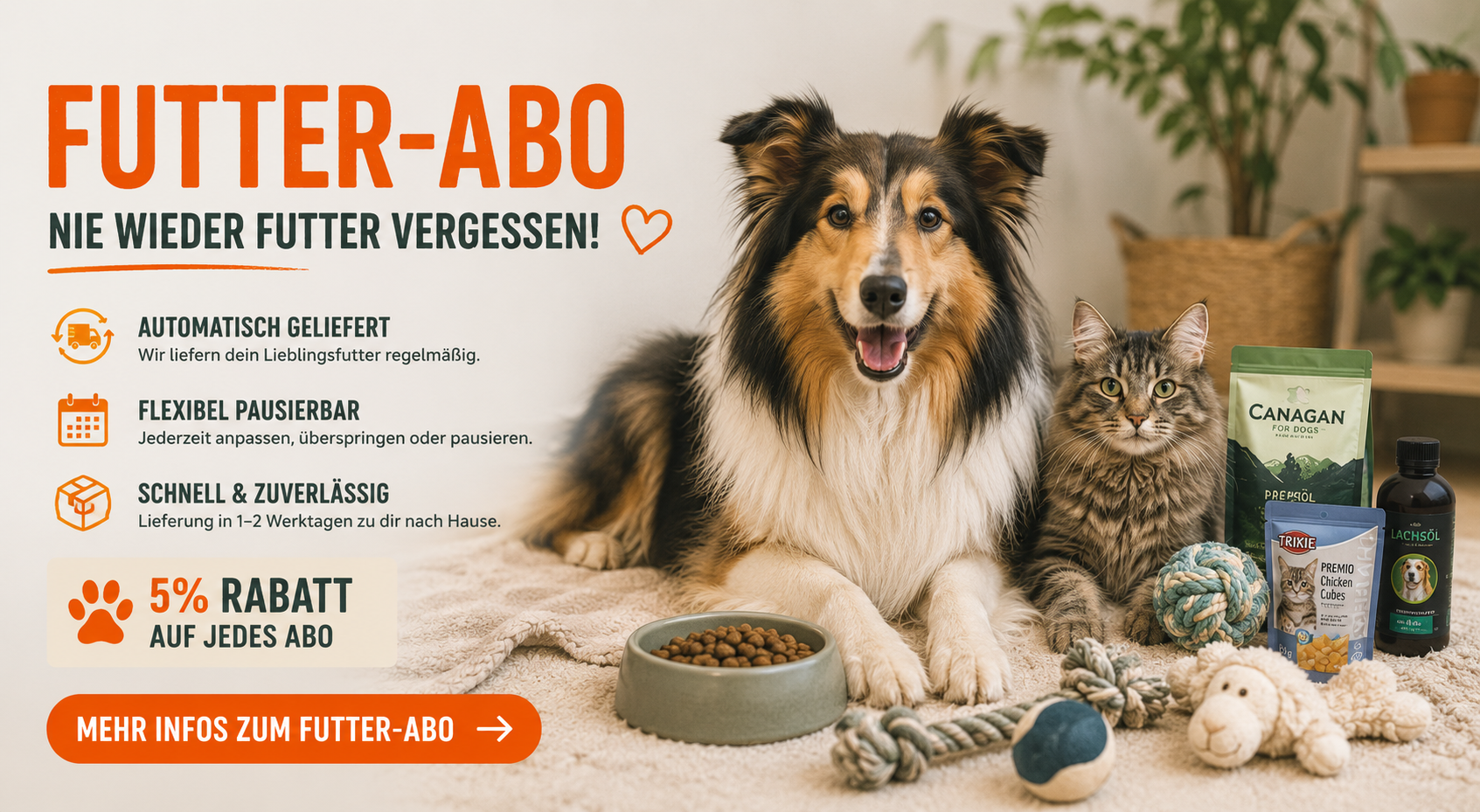 Futter-Abo für Hunde und Katzen in der Schweiz – 5 Prozent Rabatt auf Tierfutter mit automatischer Lieferung bei Purrfect Pets